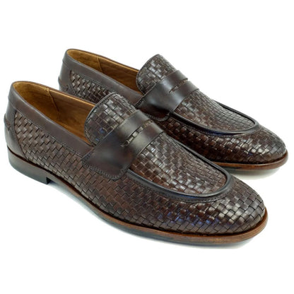 Alan Payne Boca Brown Woven Penny Slip On Loafers