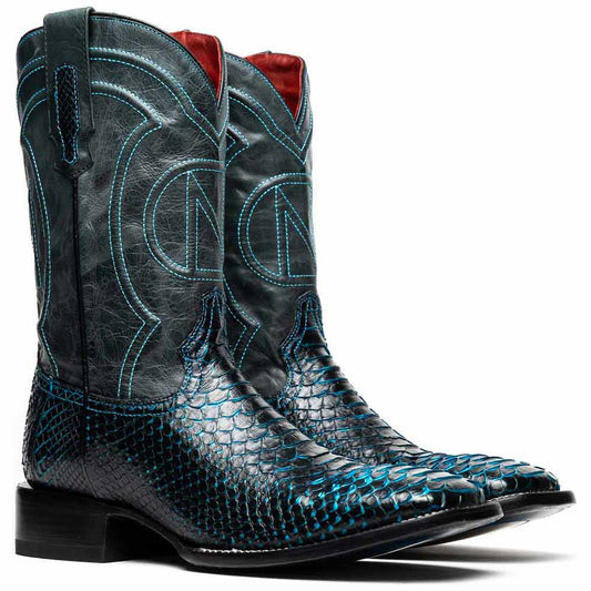 Missouri Genuine Python Skin Black and Blue Cowboy Boot | Marco Di Milano Western Boots