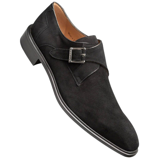 Albini Burnished Black Suede Monk Strap | Mezlan Dress Shoes for Men
