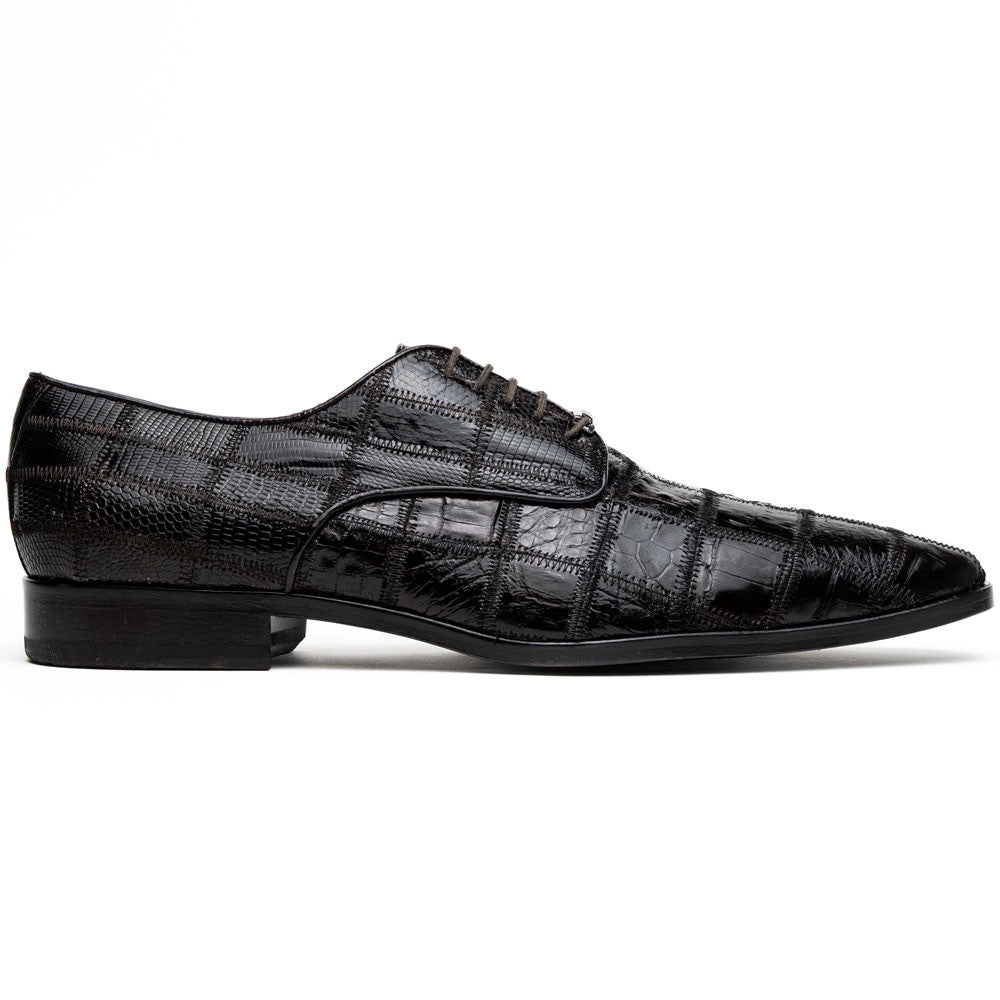 Pissa Brown Men's Genuine Crocodile and Lizard Skin Patchwork Derby