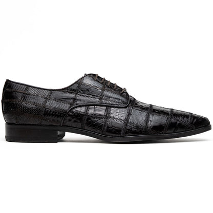 Pissa Brown Men's Genuine Crocodile and Lizard Skin Patchwork Derby