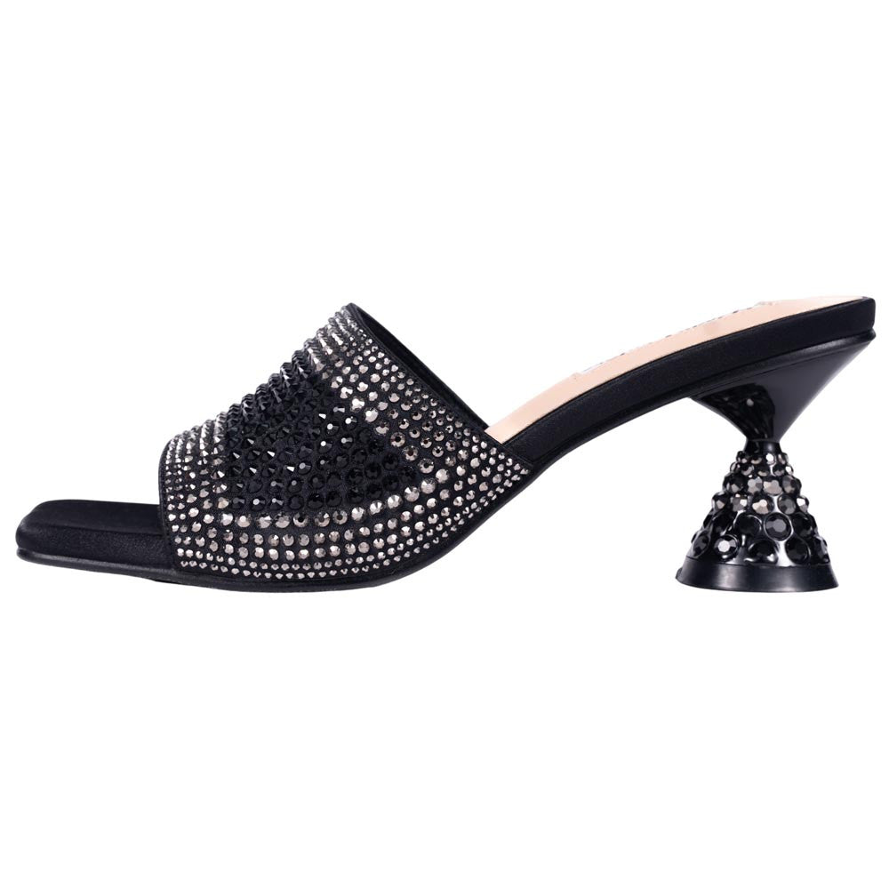Lady Couture Fontana Women's Black Block Heel Wide Vamp Mules