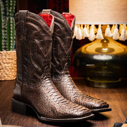 Missouri Genuine Python Skin Brown Cowboy Boot | Marco Di Milano Western Boots