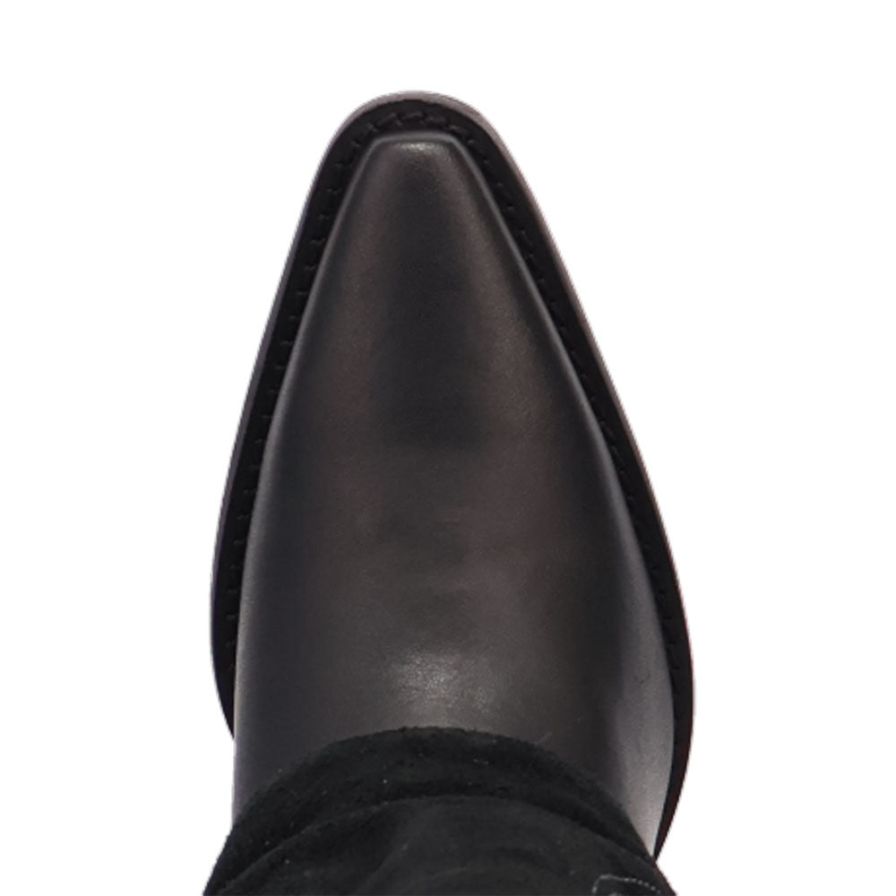 Wild Fire Black with White Embroidery Cuffed Snip Toe Women Leather Boot | Dingo Western Cowgirl Boots