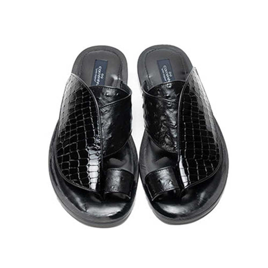 Corrente Resort Black Crocodile Printed Ostrich Leather Sandals for Men