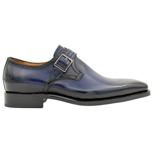 UGo Vasare Men’s Elden Navy Plain Toe Genuine Leather Monk Strap Dress Shoes