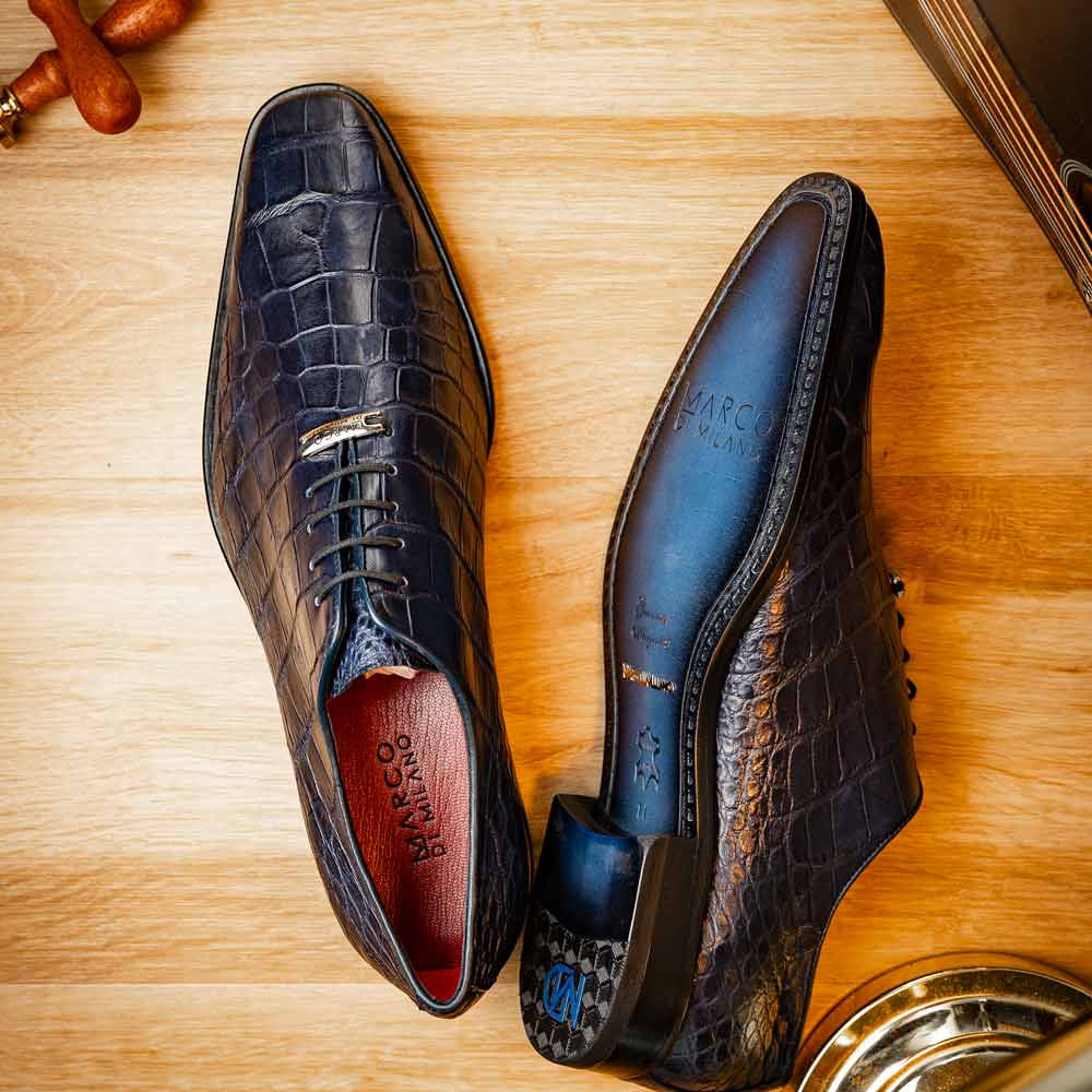 Bono Men’s Genuine Alligator Skin Oxfords | Marco Di Milano Exotic Shoes in Navy