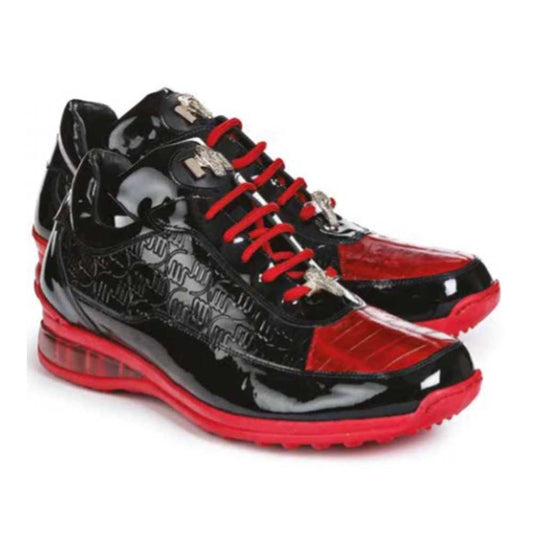 Mauri Bubble Black & Red Baby Crocodile Skin and Patent Leather Men’s Sneaker