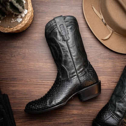 Kansas Genuine Python Skin Black Cowboy Boot | Marco Di Milano Western Boots