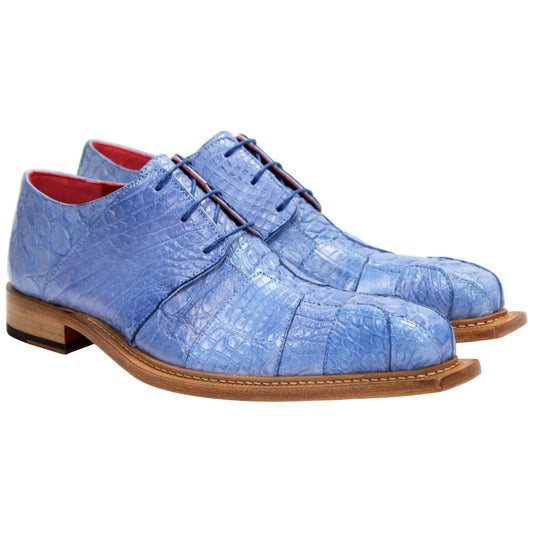 Genuine Alligator & Lizard Skin KINGSTON Blue Trendy Derby Shoes by Fennix of Italy