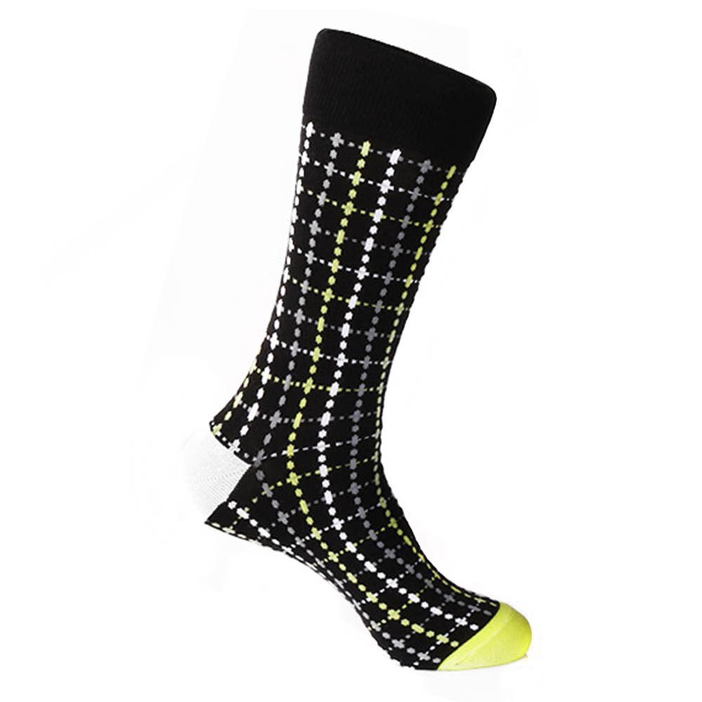 Steven Land Black Multi Plaid Printed Pattern Men's Socks