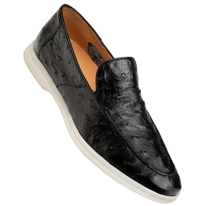 Mezlan of Spain Men’s Marmi Ostrich Flex Black Round Toe Casual Moccasin Loafer