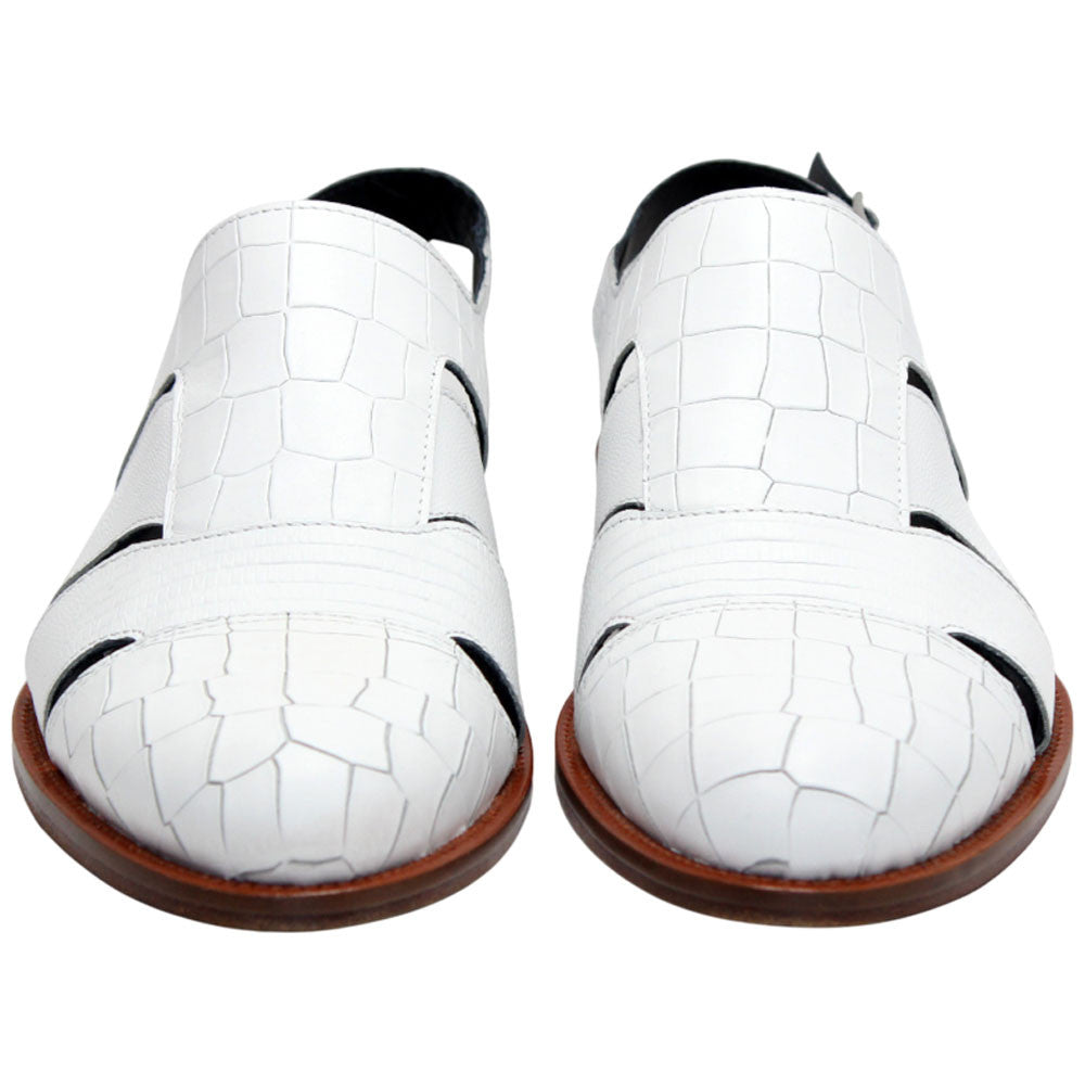 Positano White Calfskin Crocodile Print Leather Sandal | Duca Dress Sandals
