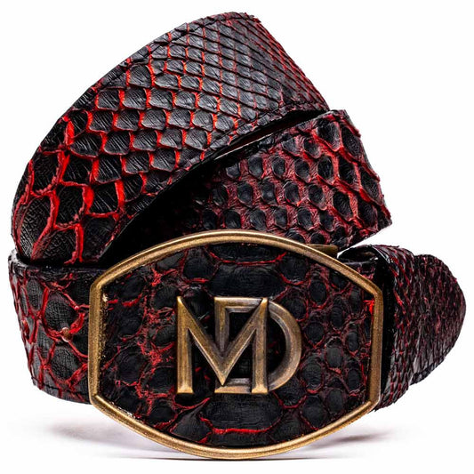 Arkansas Genuine Python Skin Western Belt in Black Cherry with Antique Western Buckle | Marco Di Milano Exotic Belt