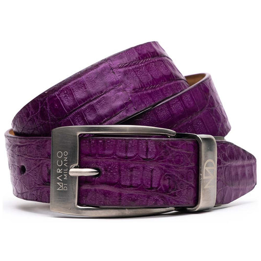 Silvio Genuine Caiman Fuscus-Back Purple Belt with a Silver Buckle | Marco Di Milano Exotic Belt