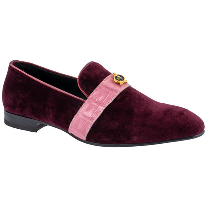 MAURI Shoes Men’s Velvet Slip-On Ruby Red Pink Baby Crocodile Leather Strip Moc Toe Luxury Dress Loafers