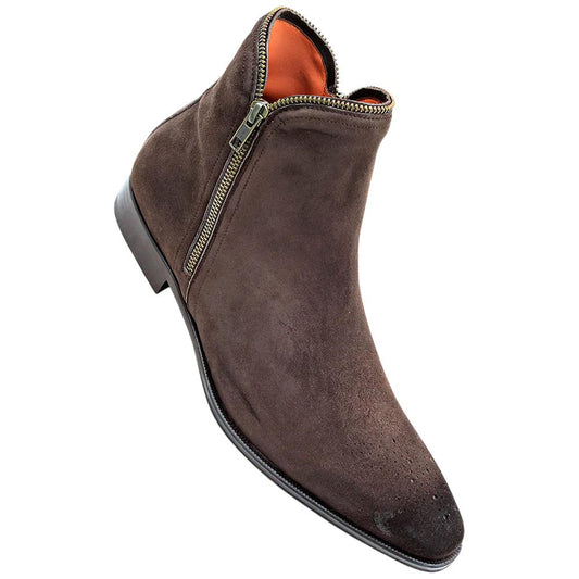 Moretti Brown Suede Medallion Toe Fashion Zipper Boot | Mezlan Dress Boots