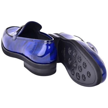 Corrente Men’s Glossy Finish Marble Blue Low Cut Buckle Round Toe Loafer