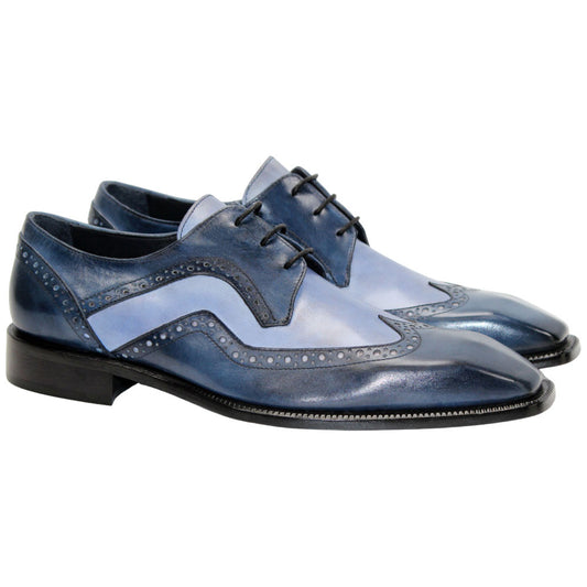 Saranno Navy/Blue Calfskin Leather Wingtip Oxford | Duca Dress Shoes for Men