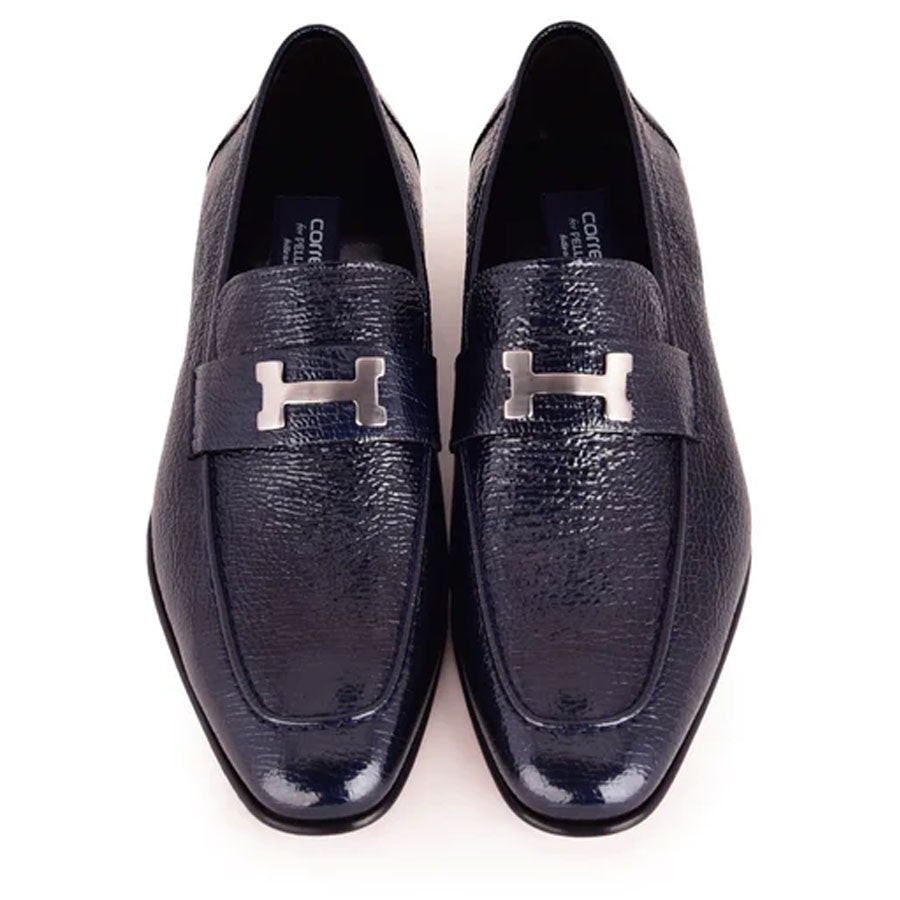 Corrente Men’s Navy H Buckle Vita Calfskin Slip On Loafer