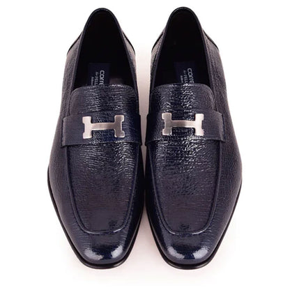 Corrente Men’s Navy H Buckle Vita Calfskin Slip On Loafer