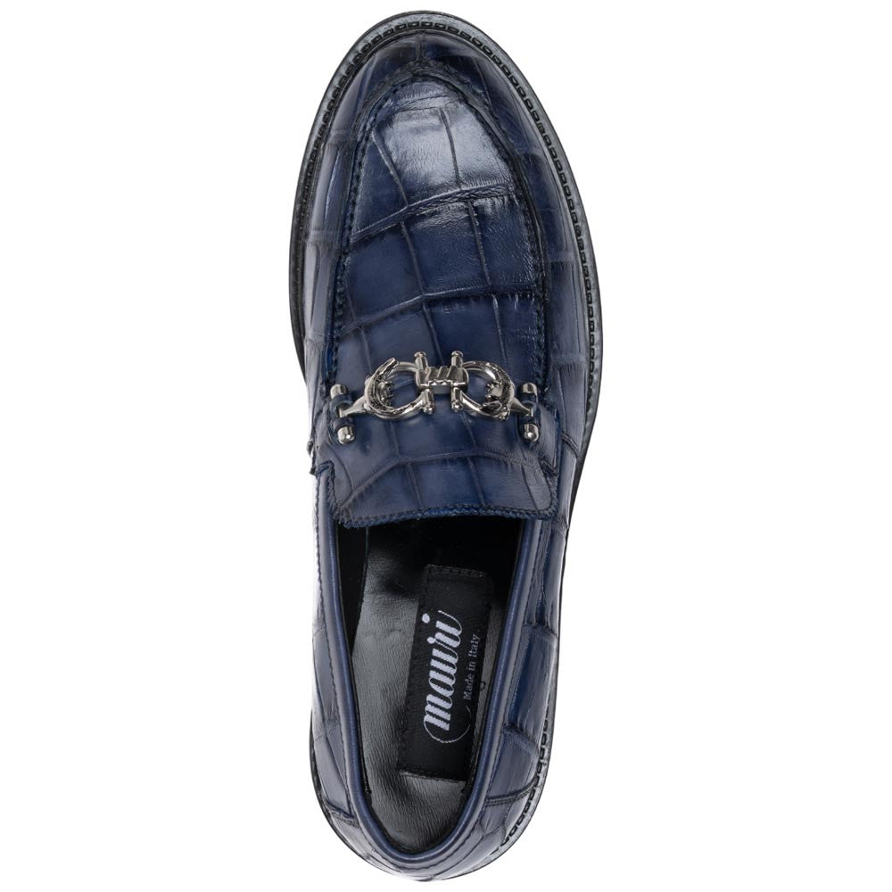 Mauri Men's Alligator Skin Moc Toe Blue CHAPEL Silver Bit Loafers (USA Men Size)