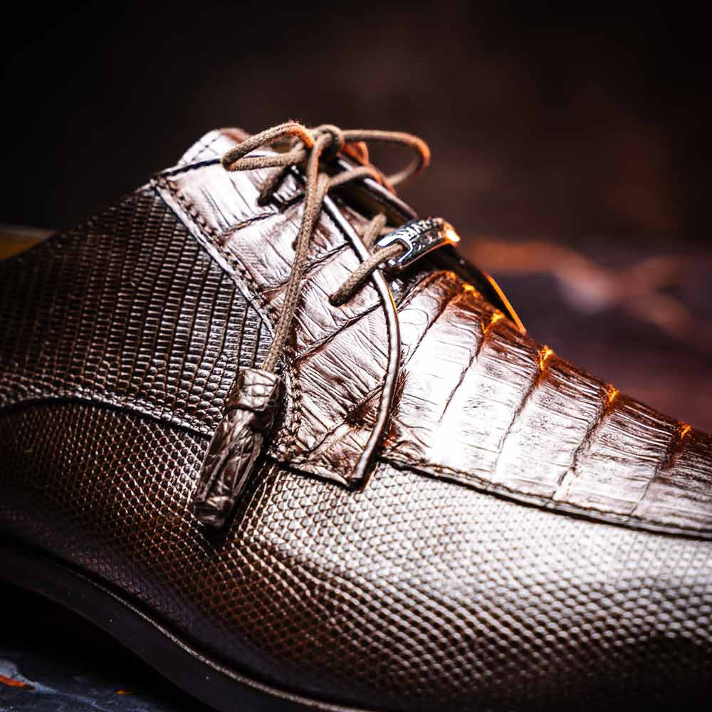 Merida Genuine Caiman and Lizard Skin Brown Dress Derby | Marco Di Milano