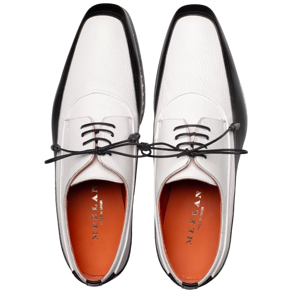 Mezlan Men’s Muro Black & White Two-Tone Calfskin Moc Toe Derby Dress Shoes