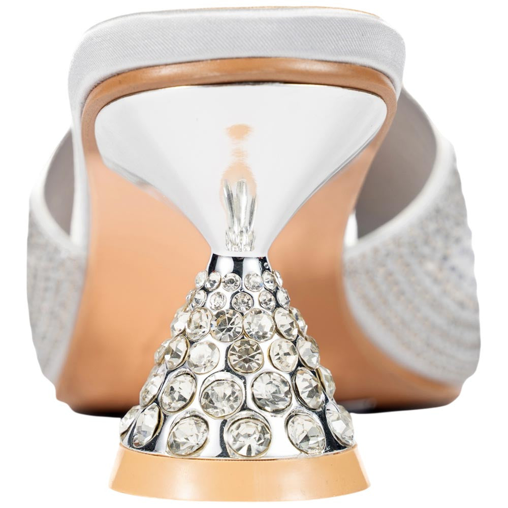 Lady Couture Fontana Women's Silver Block Heel Wide Vamp Mules