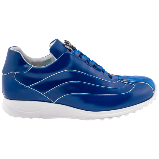 MAURI Shoes Men’s Zephyr Royal Blue Calfskin & Baby Crocodile Leather Luxury Sneakers