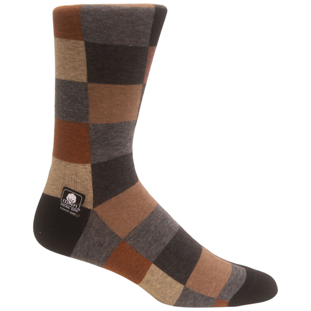 Oversized Black/Taupe Checks Men’s Crew Dress Sock | Stacy Adams Premium Socks