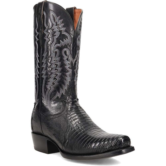 Dan Post Ringold Lizard Skin Antique Black 13" Cowboy Heel Boots (USA Men Size)