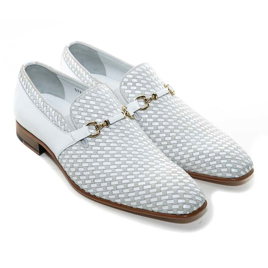 Corrente Wow White Suede and Calfskin Woven Slip-On Loafer for Men