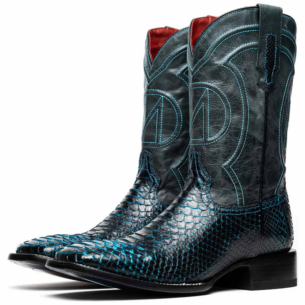 Missouri Genuine Python Skin Black and Blue Cowboy Boot | Marco Di Milano Western Boots
