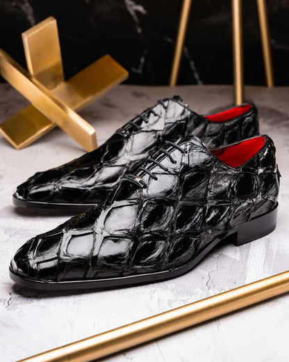 Marco Di Milano Olivieri Genuine Pirarucu Skin Black Tassel Oxford Shoes