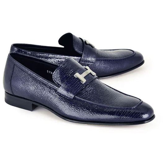 Corrente Men’s Navy H Buckle Vita Calfskin Slip On Loafer