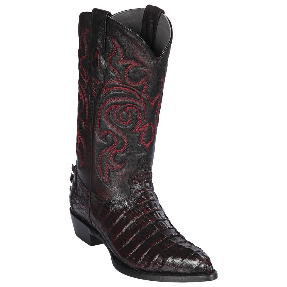 Los Altos Men's Black Cherry Genuine Caiman Tail Boots