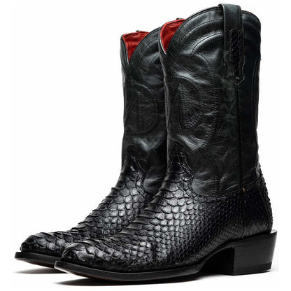 Kansas Genuine Python Skin Black Cowboy Boot | Marco Di Milano Western Boots