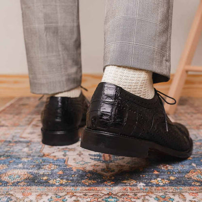 John Black Men’s Woven calfskin Genuine Caiman Crocodile Cap Toe Oxford | Marco DI Milano