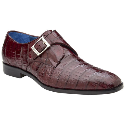 Belvedere Angelo Genuine Caiman Crocodile Skin Monk Strap Shoes (USA Men Size)