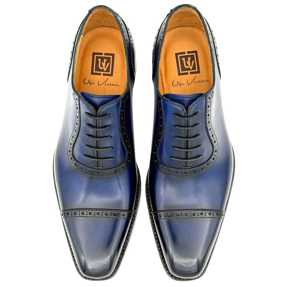 UGo Vasare Men’s Ethan Navy Cap Toe Genuine Leather Dress Shoes