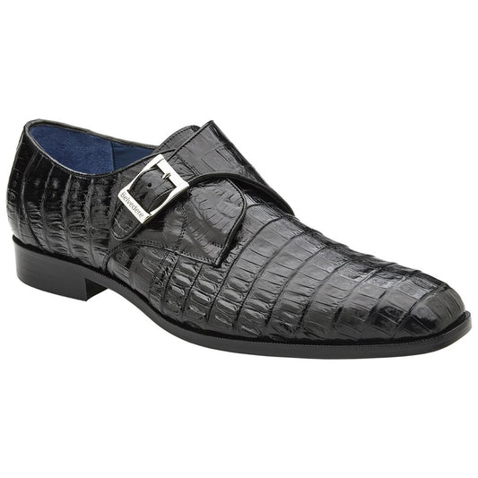 Belvedere Angelo Genuine Caiman Crocodile Skin Monk Strap Shoes (USA Men Size)