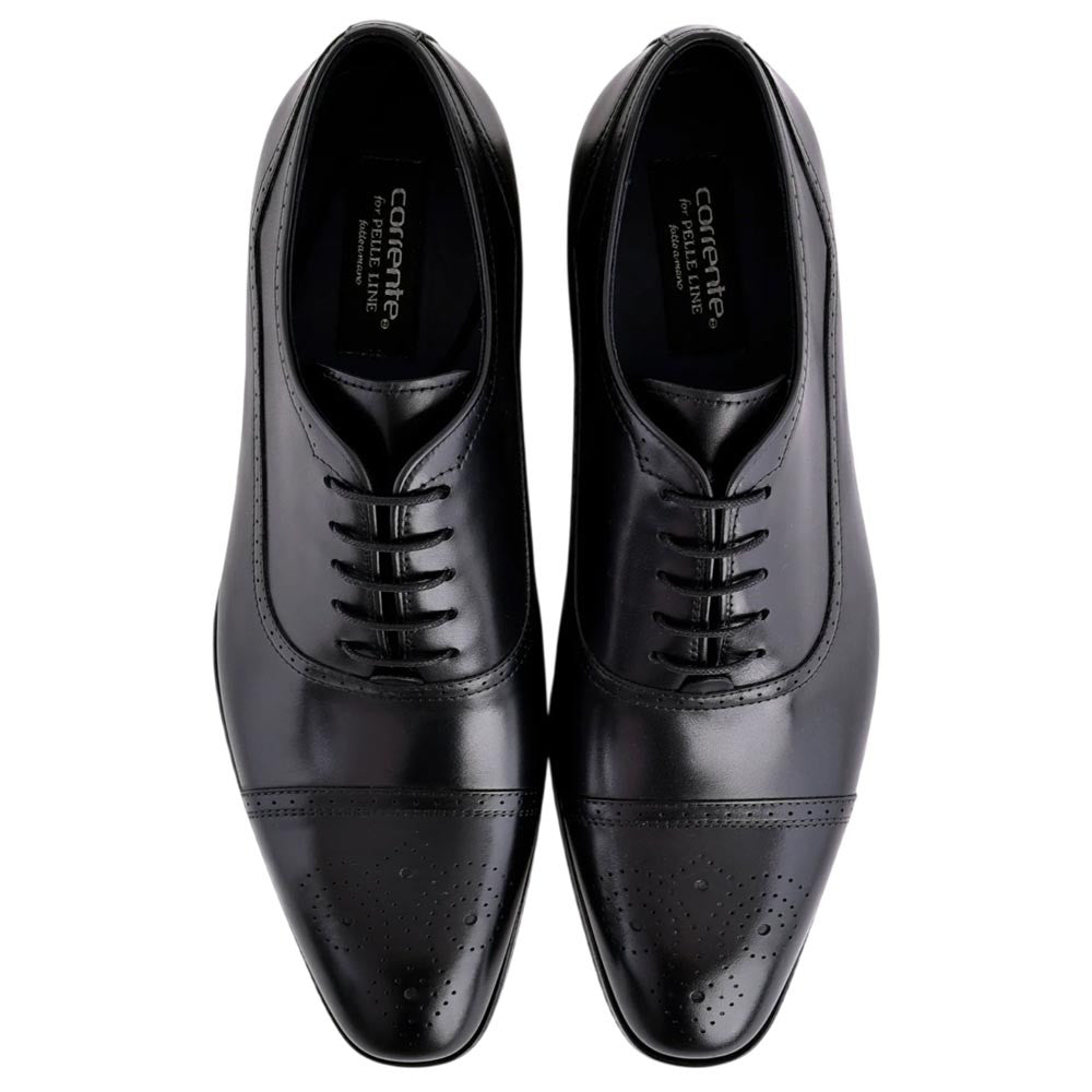 Corrente Men's Perforated Cap-Toe Oxford - Black