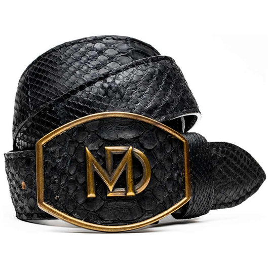 Arkansas Genuine Python Skin Western Belt in Black with Antique Western Buckle | Marco Di Milano Exotic Belt