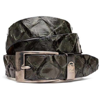 Oliveri Genuine Pirarucu Skin Gray Belt with a Silver Buckle | Marco Di Milano Exotic Belt