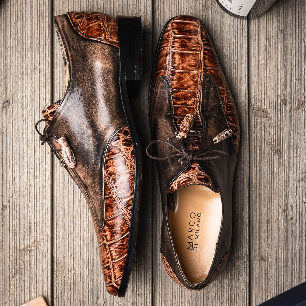 Marco Di Milano Men's Anzio Alligator & Calfskin Derby in Orix / Brown