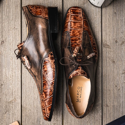 Marco Di Milano Men's Anzio Alligator & Calfskin Derby in Orix / Brown