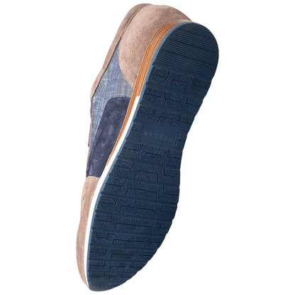 MEZLAN Men's Suede and Linen Laceless Taupe/Blue Loafer Caleta