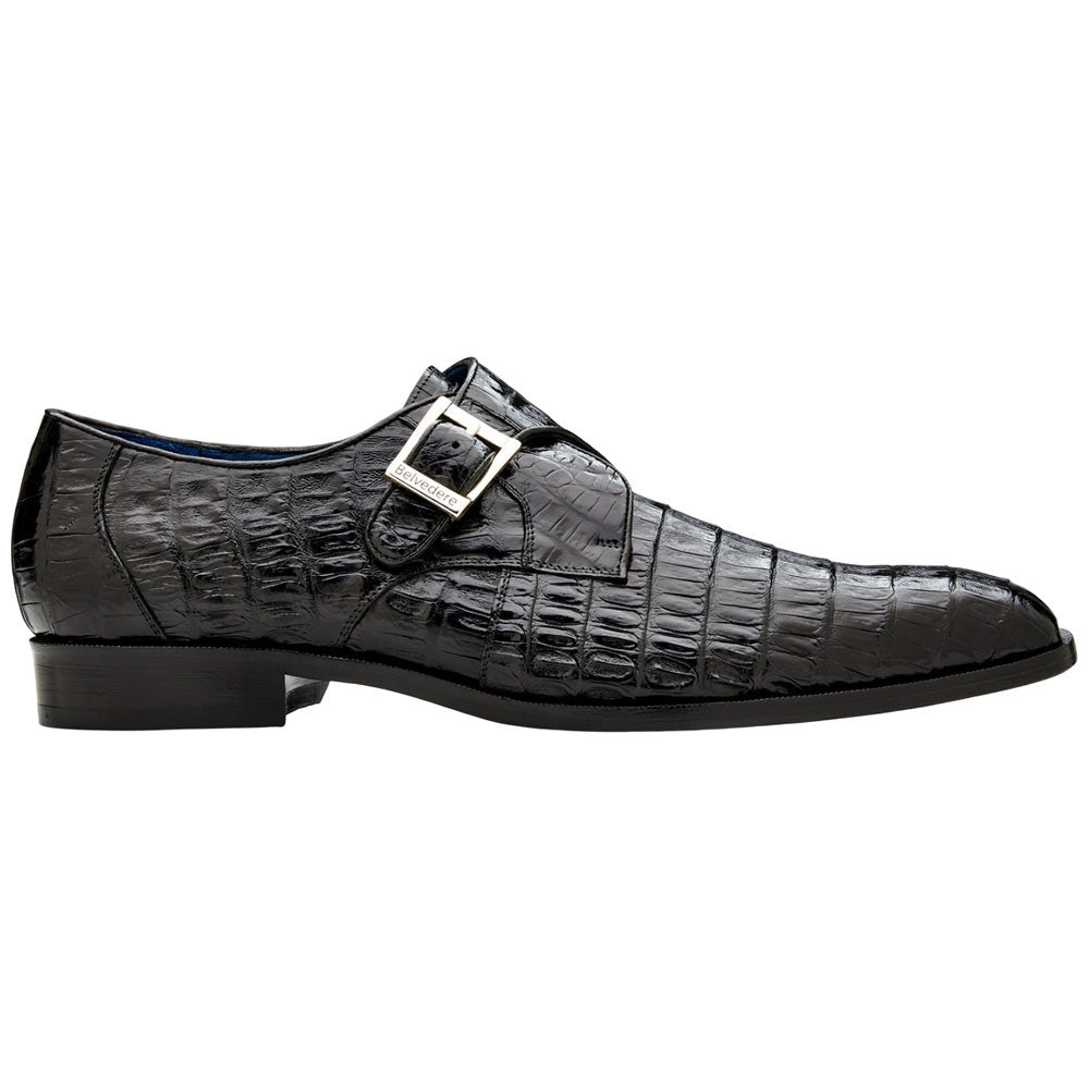 Belvedere Angelo Genuine Caiman Crocodile Skin Monk Strap Shoes (USA Men Size)
