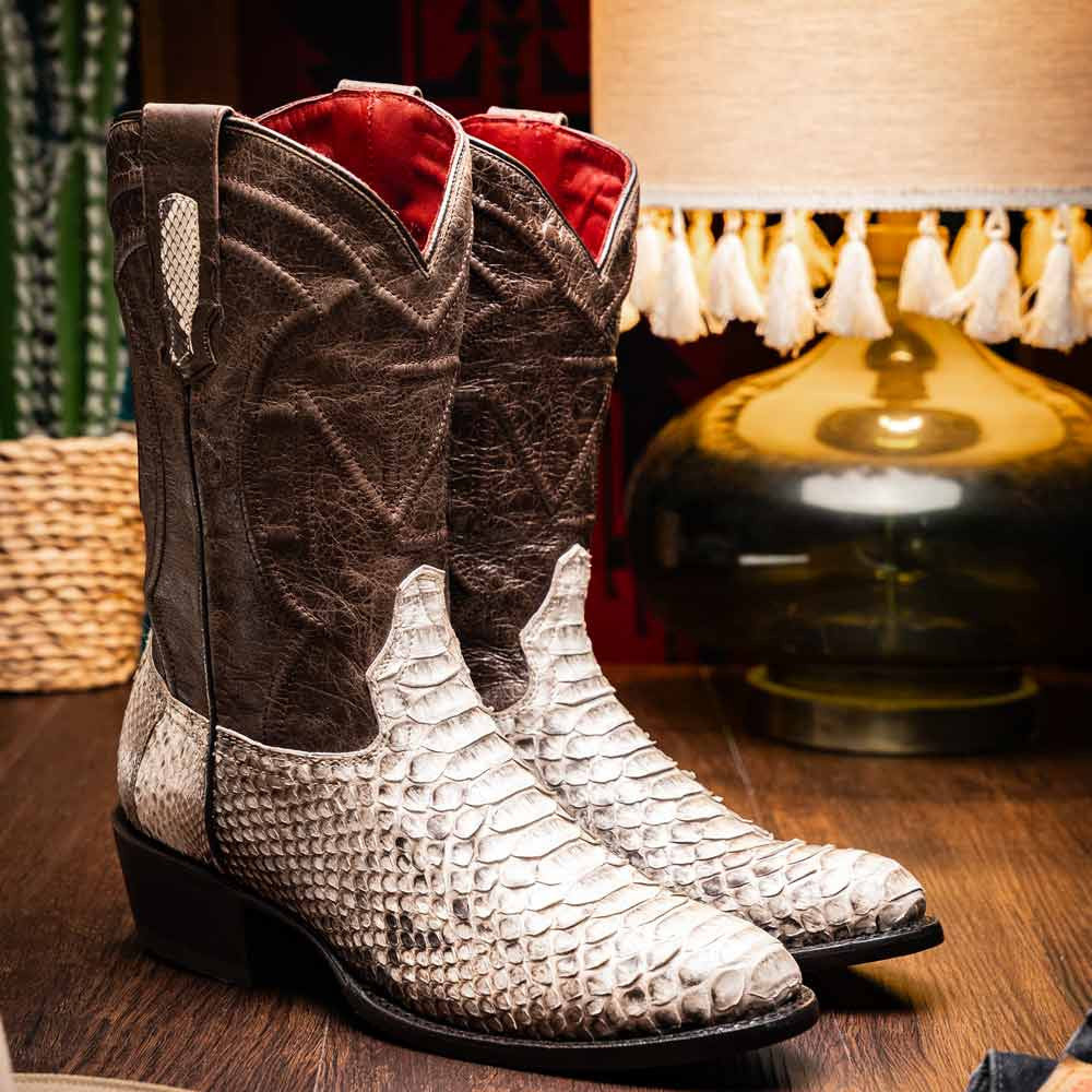 Kansas Genuine Python Skin Natural Cowboy Boot | Marco Di Milano Western Boots